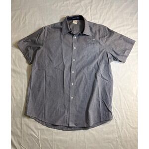 Stan Herman JetBlue‎ Short Sleeve Button Up Shirt Mens Blue Gingham Check Casual